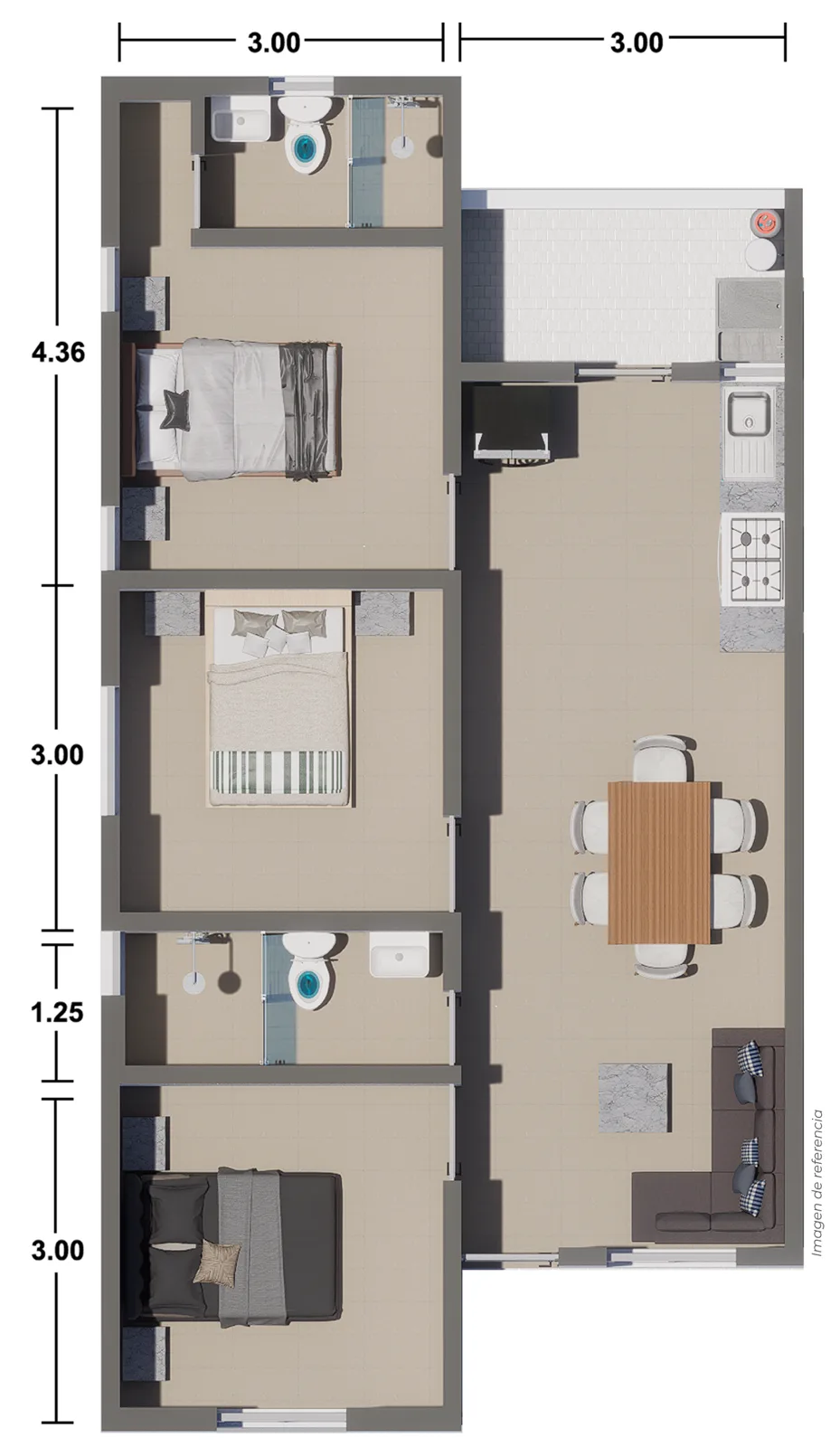 Plano del Modelo Ópalo en Valencia II Privadas