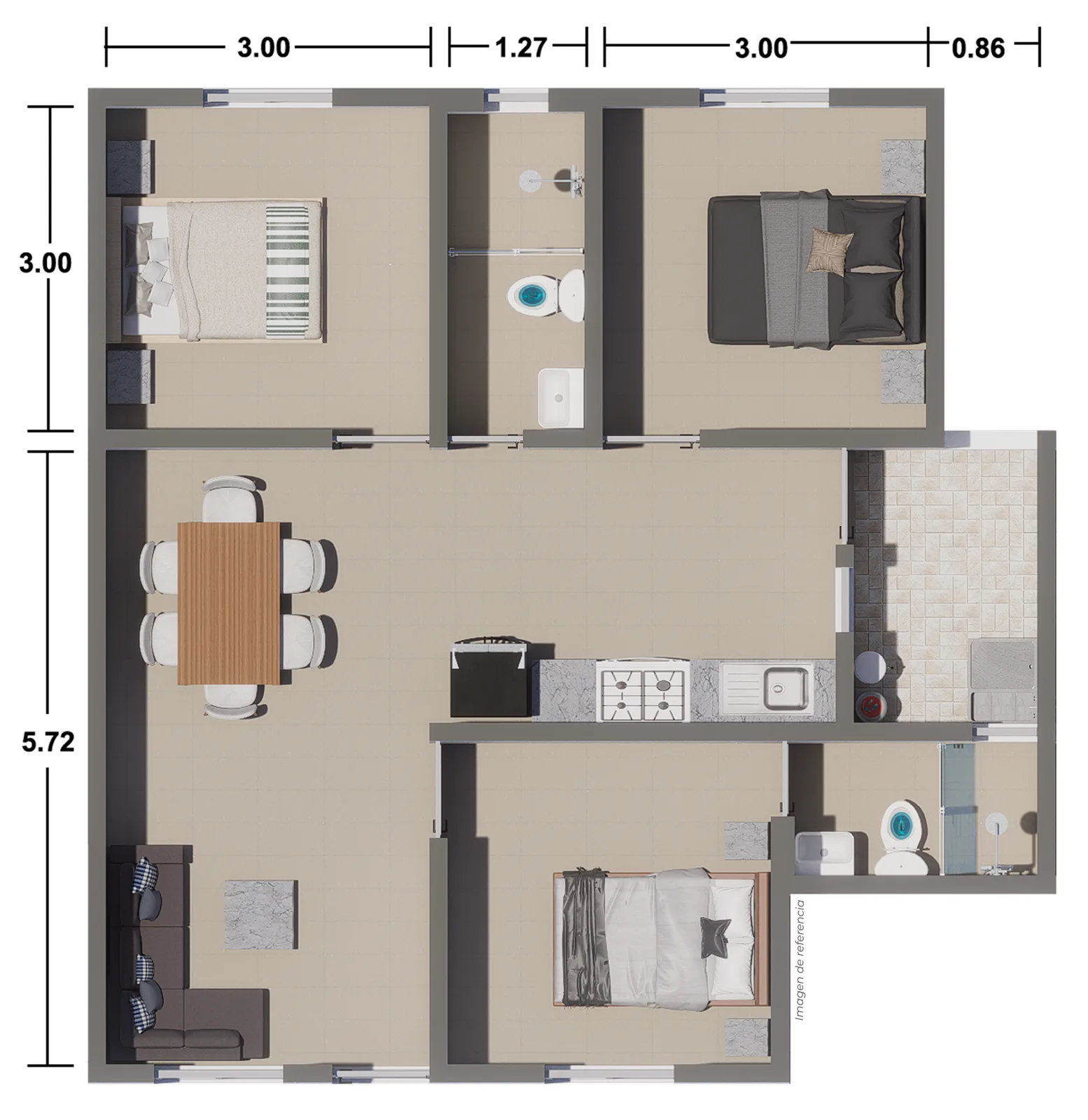 Plano del Modelo Rubí en Valencia II Privadas
